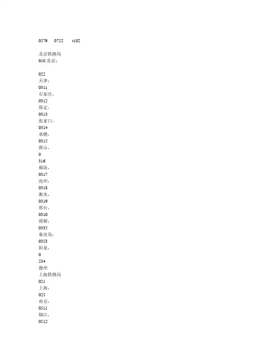各个火车站的区号