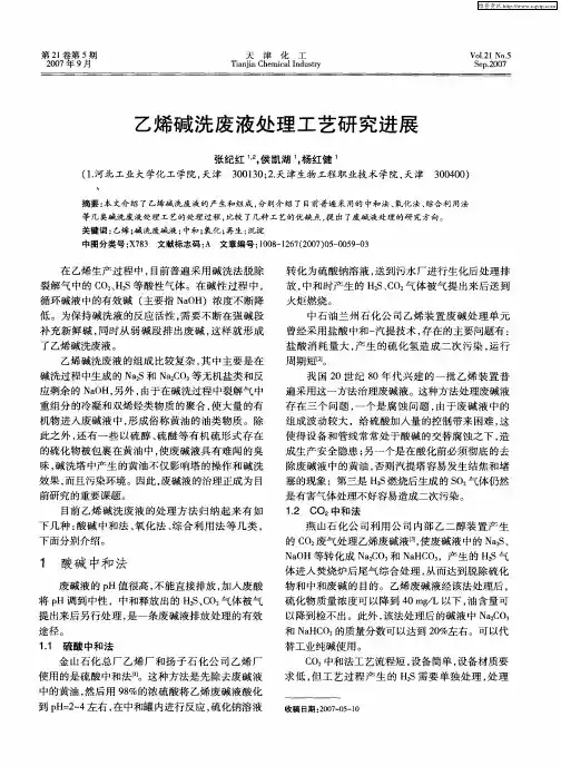 乙烯碱洗废液处理工艺研究进展