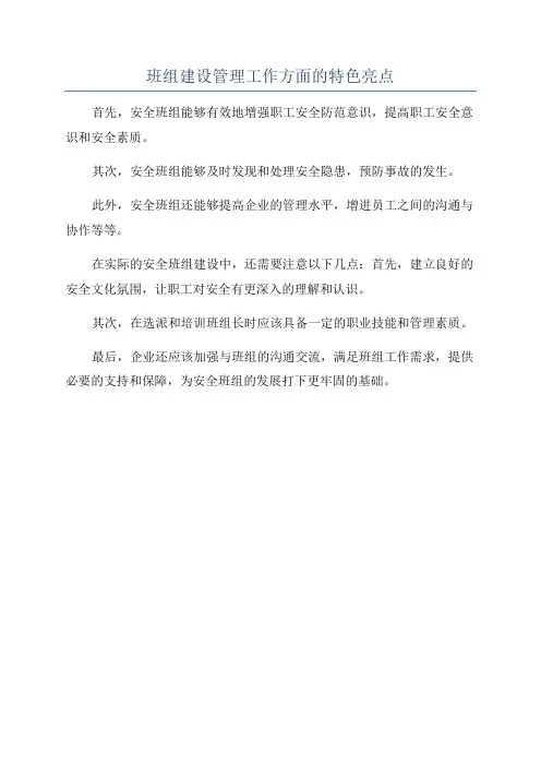 班组建设管理工作方面的特色亮点