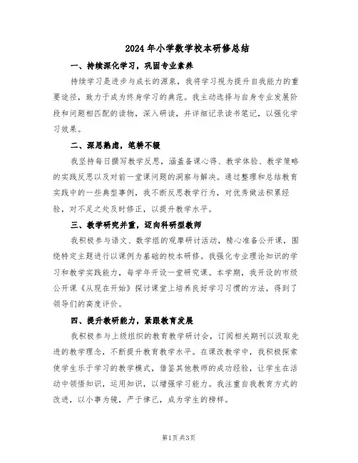 2024年小学数学校本研修总结（二篇）