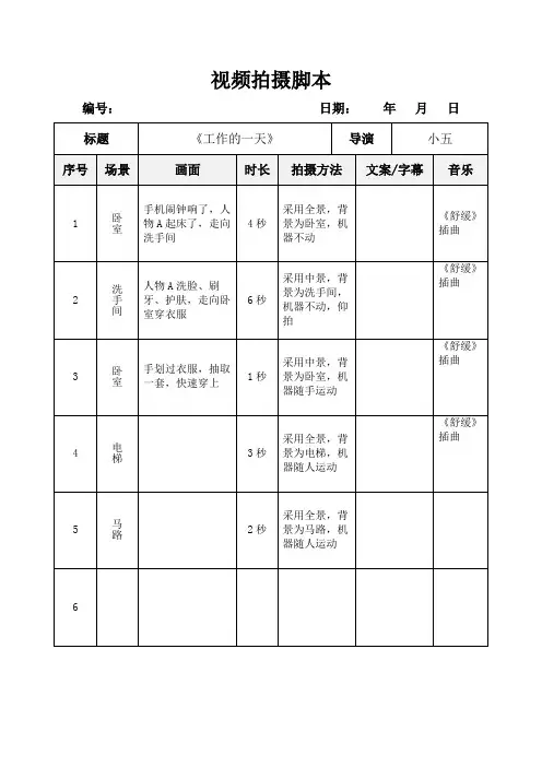 抖音视频拍摄分镜头脚本