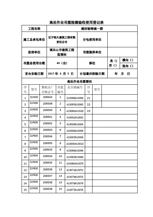 吊篮使用登记及验收表【范本模板】