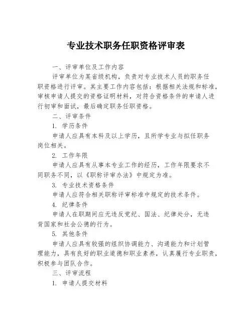 专业技术职务任职资格评审表