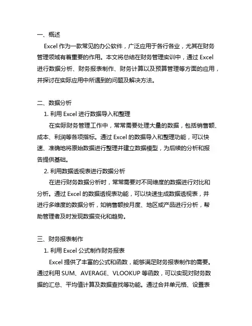 excel在财务管理中的应用实训总结