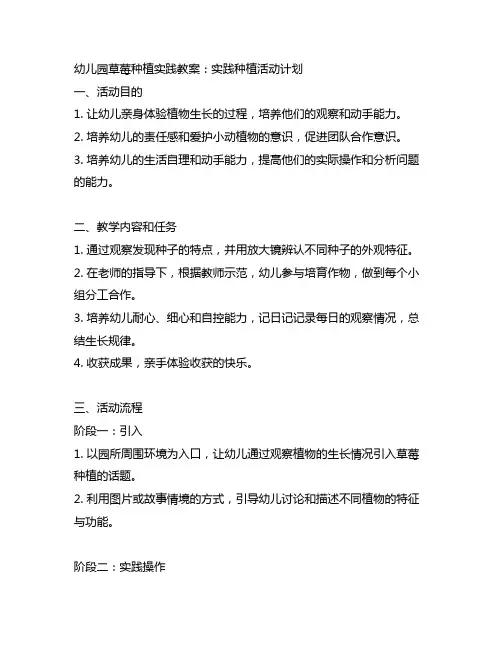 幼儿园草莓种植实践教案：实践种植活动计划