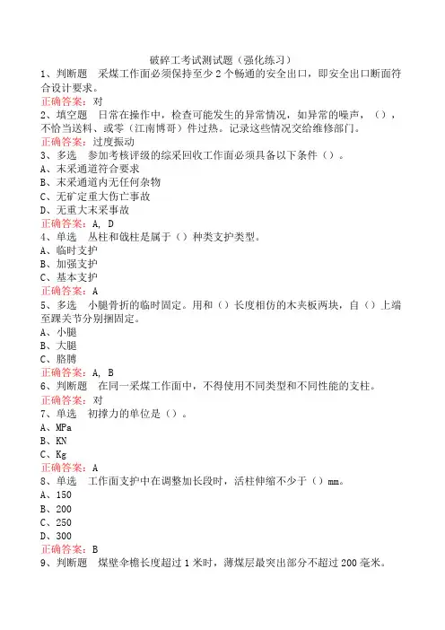 破碎工考试测试题(强化练习)