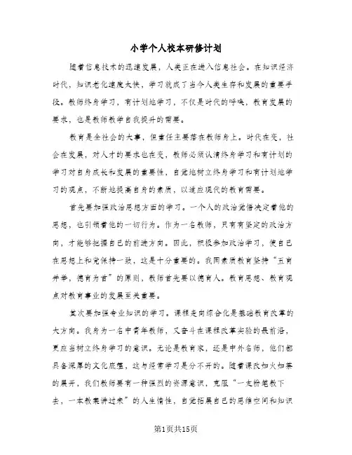 2024年小学个人校本研修计划(五篇)