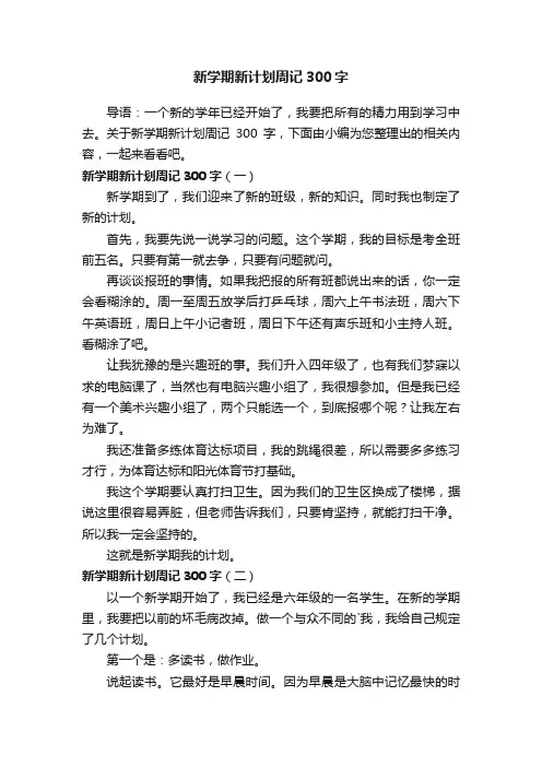 新学期新计划周记300字