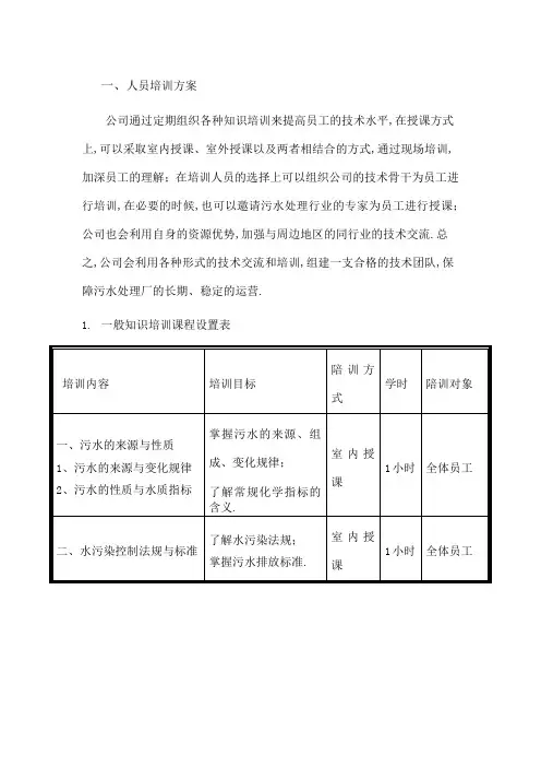 污水处理厂培训方案
