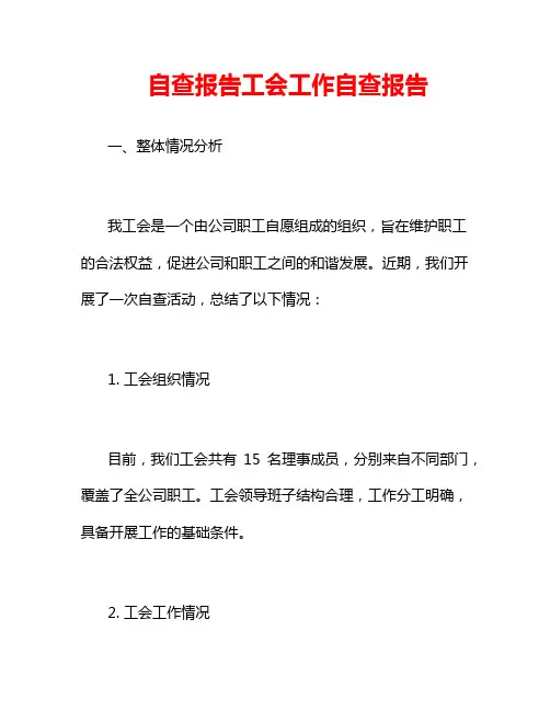 自查报告工会工作自查报告