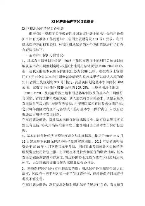 XX区耕地保护情况自查报告（精简篇）