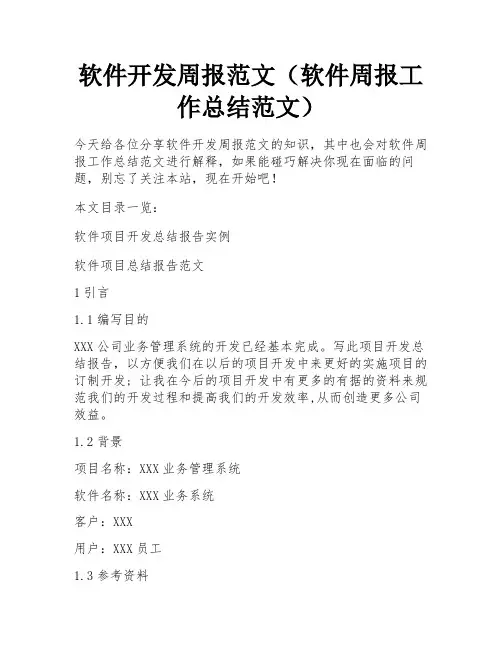 软件开发周报范文(软件周报工作总结范文) 