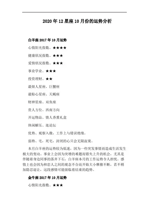 2020年12星座10月份的运势分析
