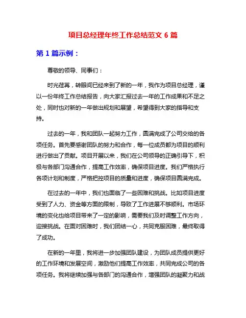 项目总经理年终工作总结范文6篇