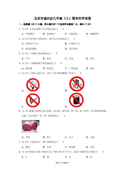 北京市通州区九年级(上)期末化学试卷