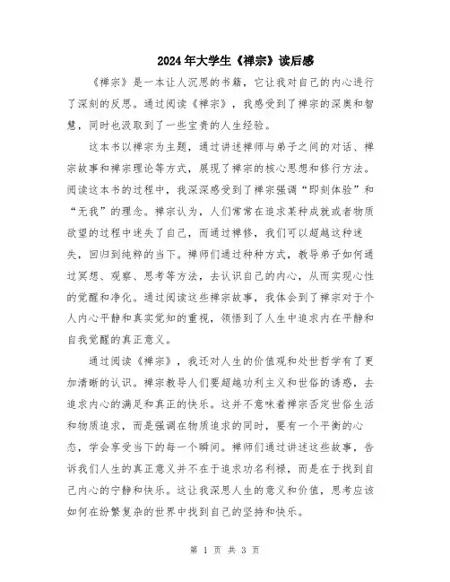 2024年大学生《禅宗》读后感