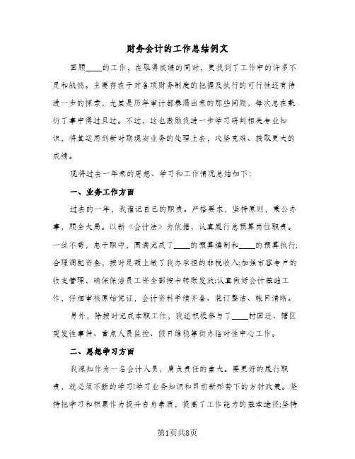 财务会计的工作总结例文（二篇）