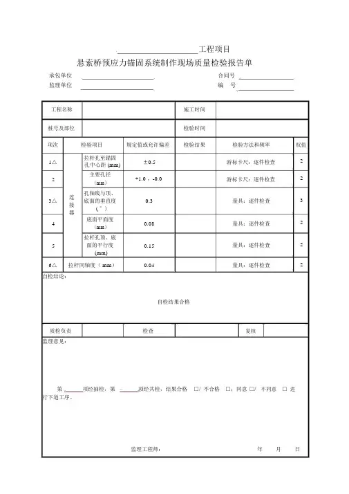 悬索桥预应力锚固系统制作现场质量检验报告单