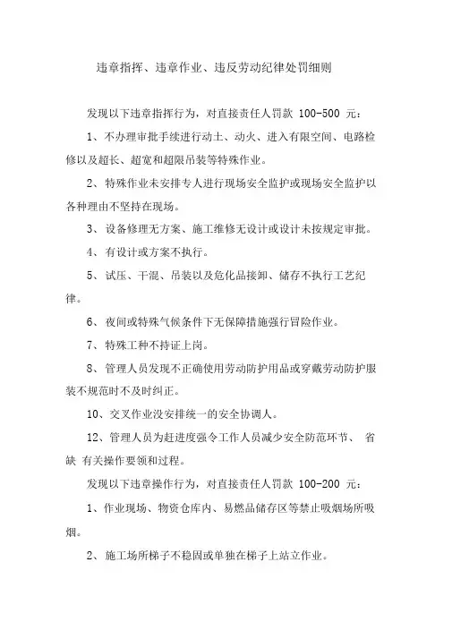 违章指挥违章作业违反劳动纪律处罚细则