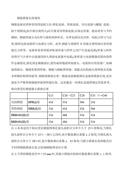 钢筋搭接长度规范
