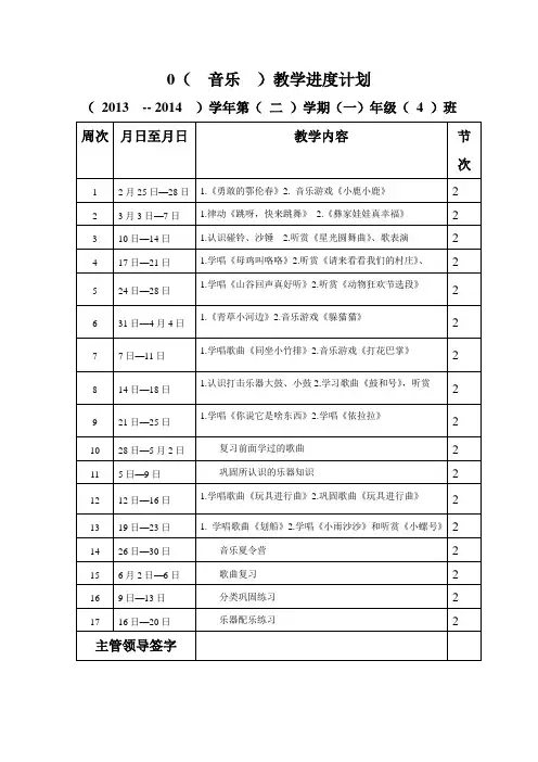 一年级音乐教案(表格)