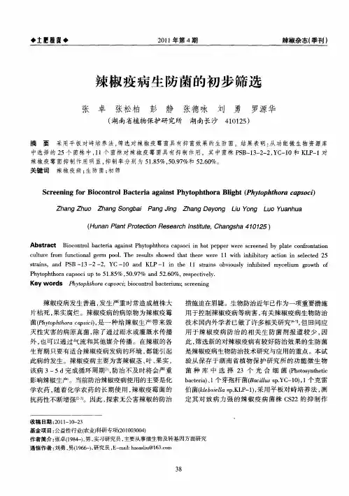 辣椒疫病生防菌的初步筛选