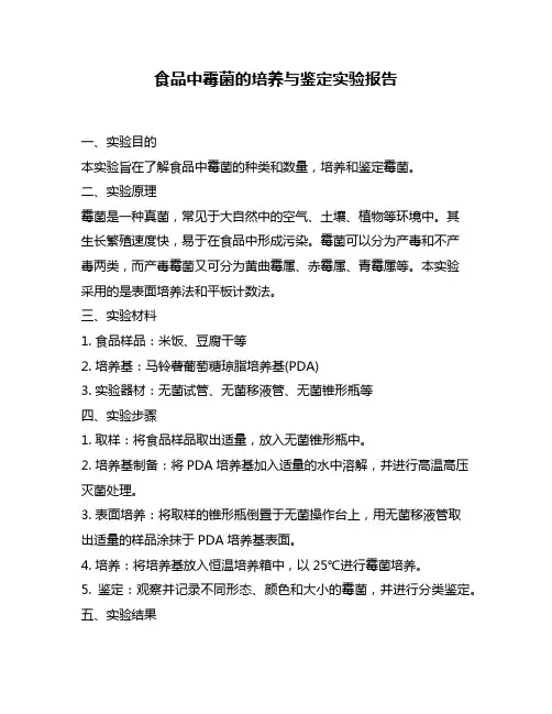 食品中霉菌的培养与鉴定实验报告