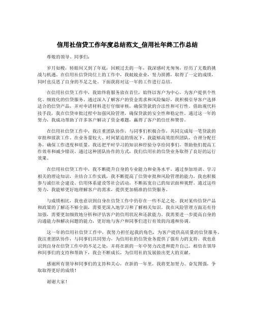 信用社信贷工作年度总结范文_信用社年终工作总结