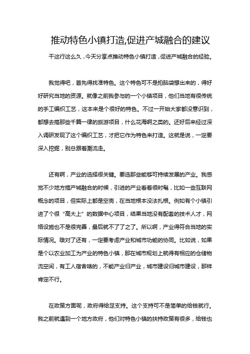 推动特色小镇打造,促进产城融合的建议