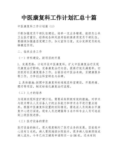 中医康复科工作计划汇总十篇