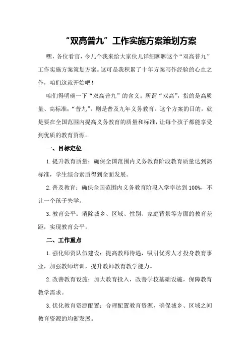 “双高普九”工作实施方案策划方案