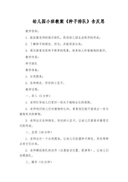 幼儿园小班教案《种子排队》含反思
