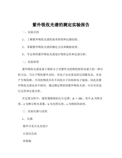 紫外吸收光谱的测定实验报告