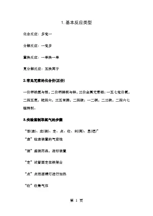 初中化学必备25个精华知识点