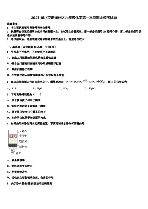 2025届北京市通州区九年级化学第一学期期末统考试题含解析