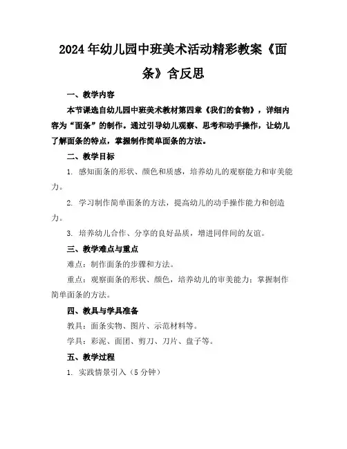 2024年幼儿园中班美术活动精彩教案《面条》含反思
