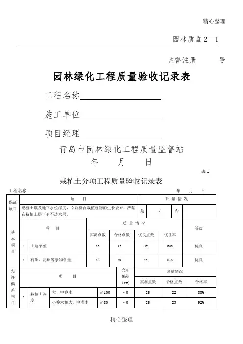 园林绿化工程质量验收记录表