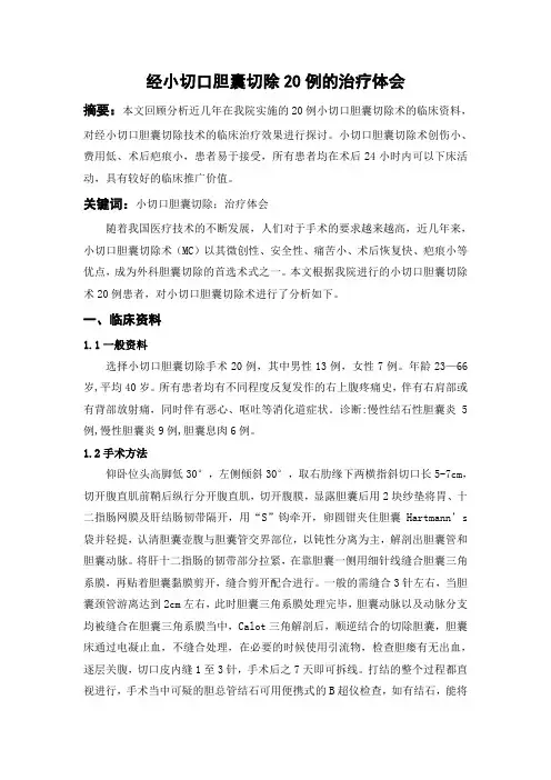 经小切口胆囊切除20例的治疗体会