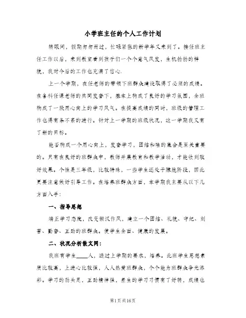 小学班主任的个人工作计划(6篇)