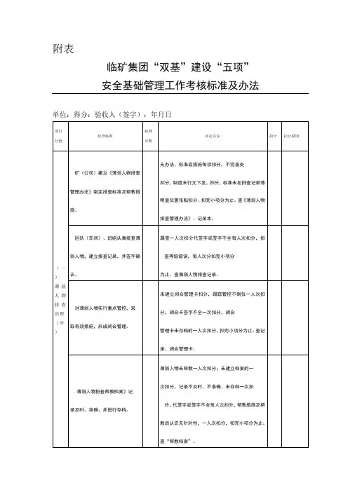 双基五项评分表