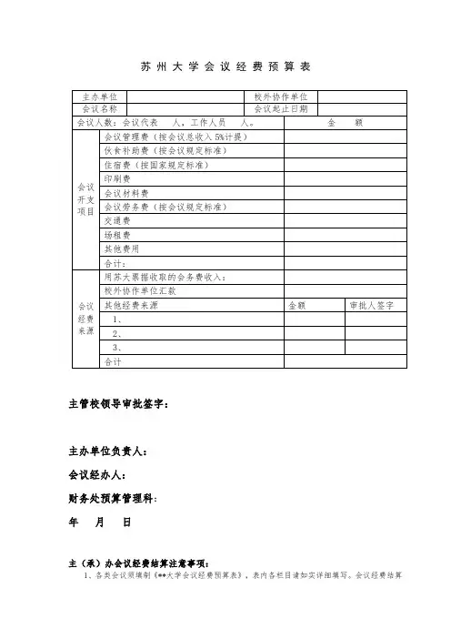 XX大学会议经费预算表【模板】