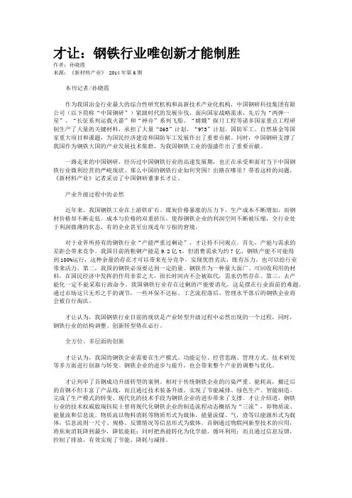才让：钢铁行业唯创新才能制胜