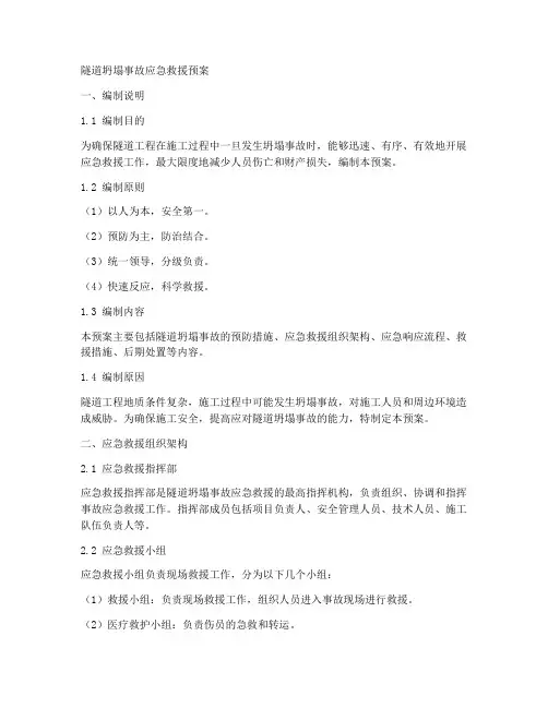 隧道坍塌事故应急救援预案