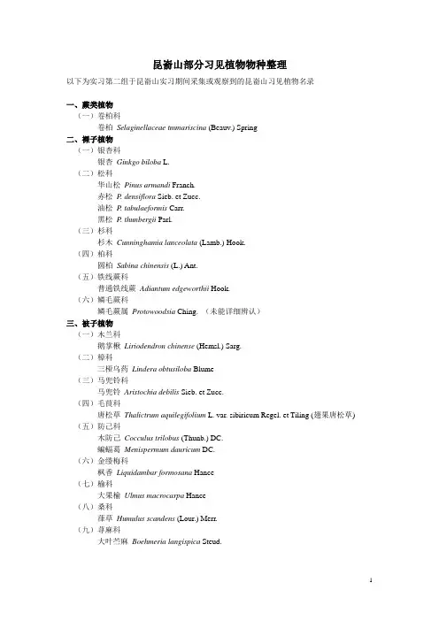 昆嵛山部分习见植物物种整理