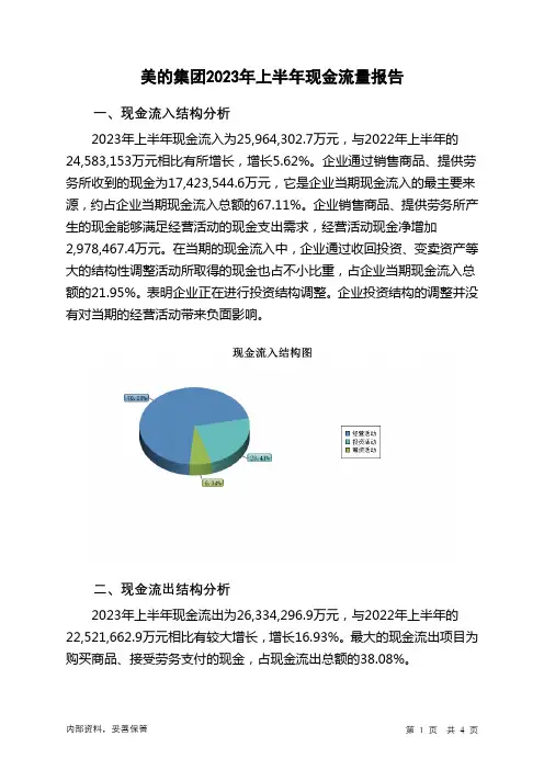 000333美的集团2023年上半年现金流量报告