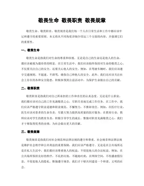 敬畏生命 敬畏职责 敬畏规章