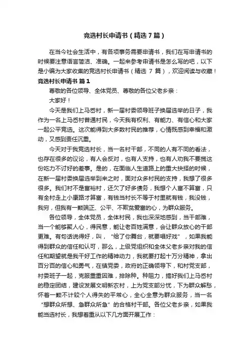 竞选村长申请书（精选7篇）
