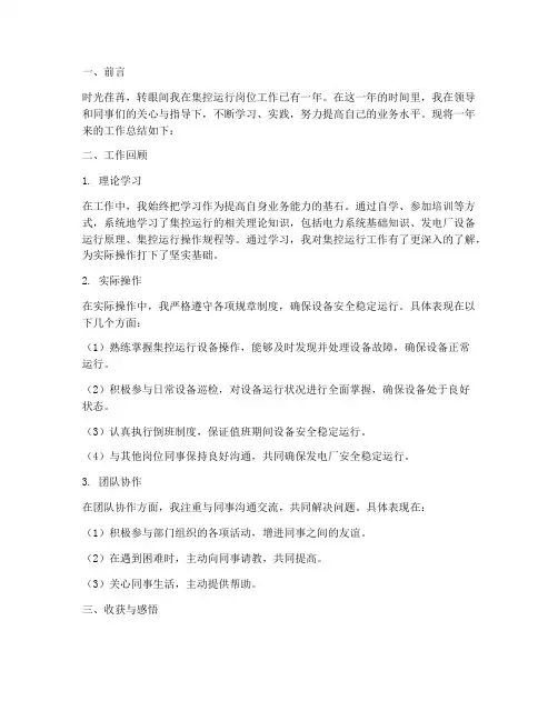集控运行个人工作总结