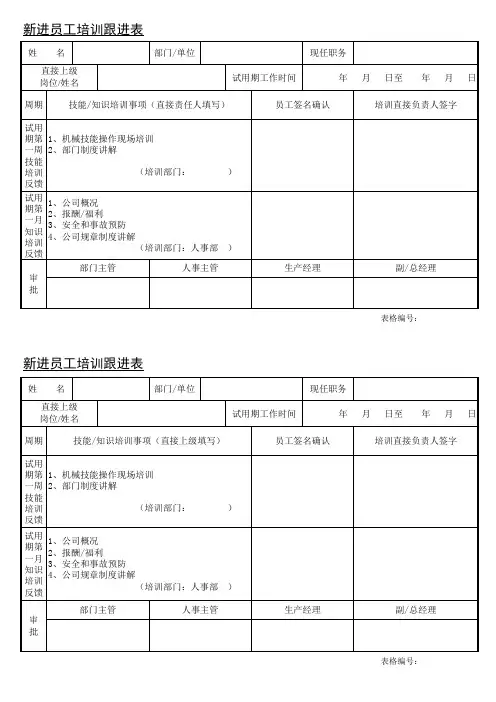 新员工培训情况反馈表