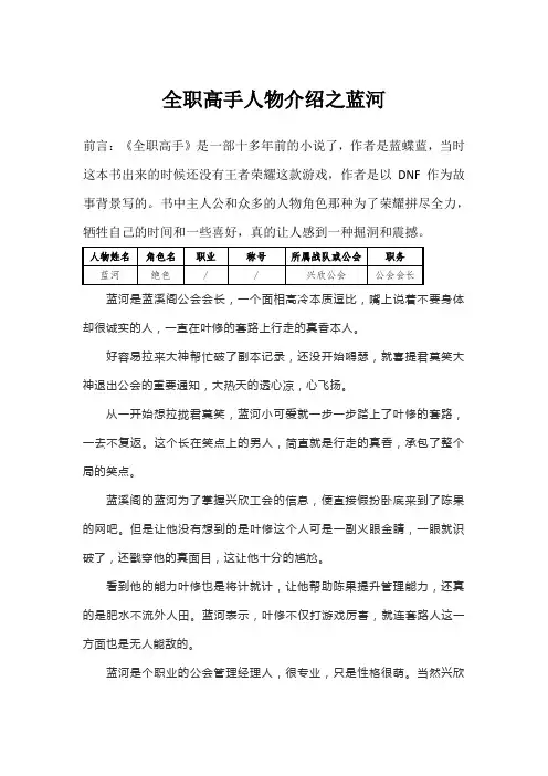 全职高手人物介绍之蓝河